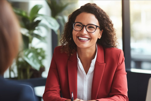 A woman meeting with another woman in an office